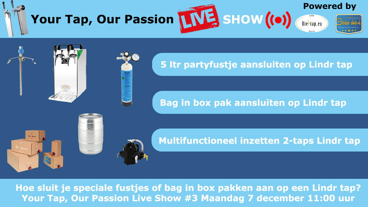 5 liter fustje en bag-in-box pak aansluiten op een Lindr droogkoeler 